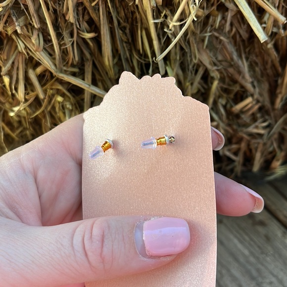 Handmade Gold Resin Hoop Earrings with Dried Pink Flowers - Picture 8 of 16